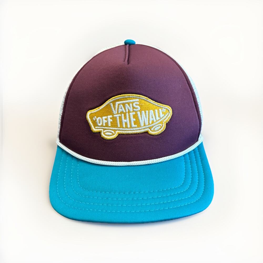 VANS Off The Wall Mens Blue Maroon Rope Adjustable Mesh SnapBack Trucker Hat Cap